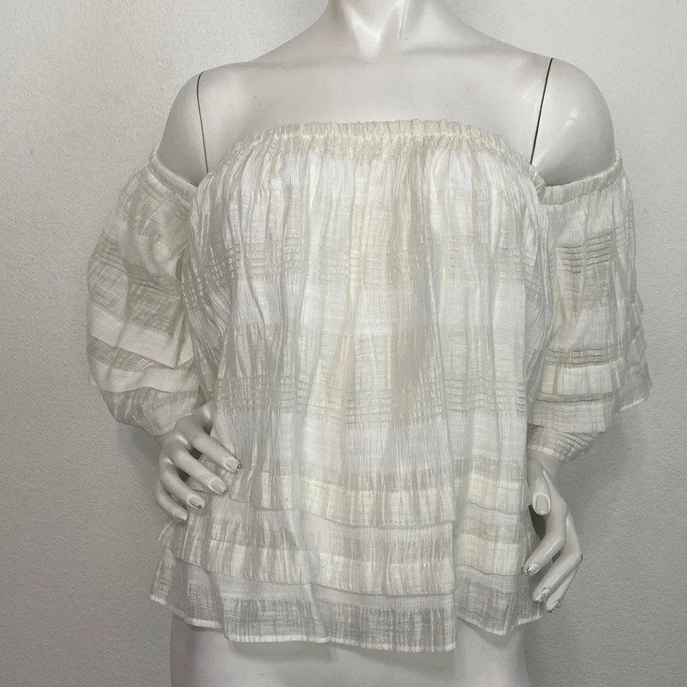 J.O.A White Preppy Long Sleeve Layered Bohemian Pullover Strapless Blouse Size S